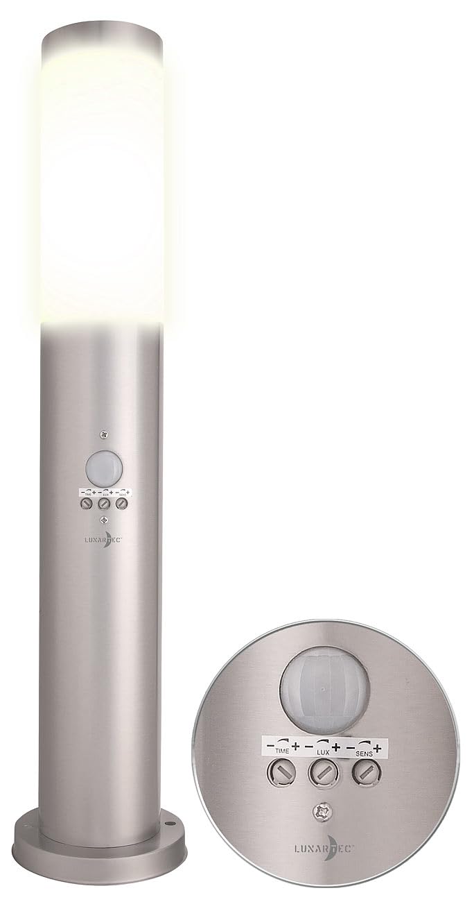 Lunartec Außenbeleuchtung Standleuchte Edelstahl E27 mit Bewegungsmelder