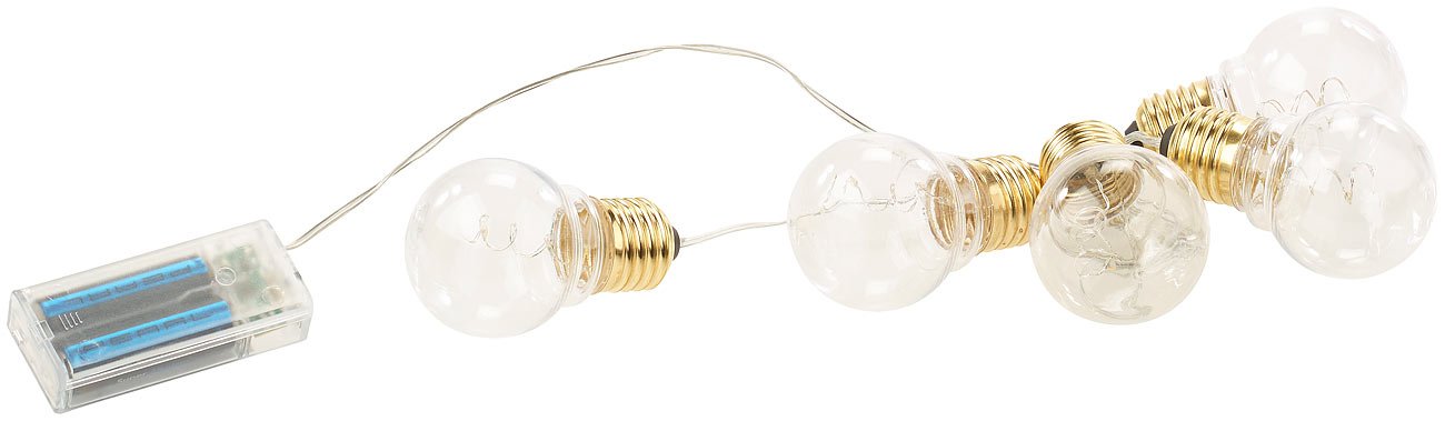 Lunartec Glühbirnen-Lichterkette 5 LED warmweiß 150 cm Batterie