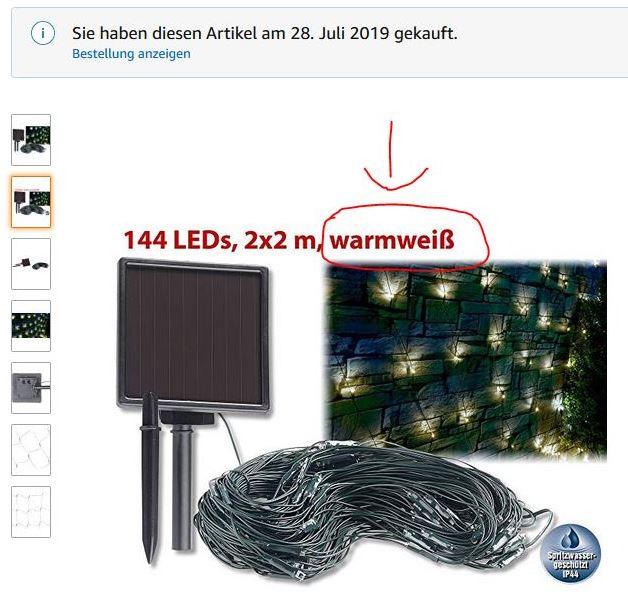 Lunartec Solar-Lichternetz 144 LEDs weiß 2x2m IP44