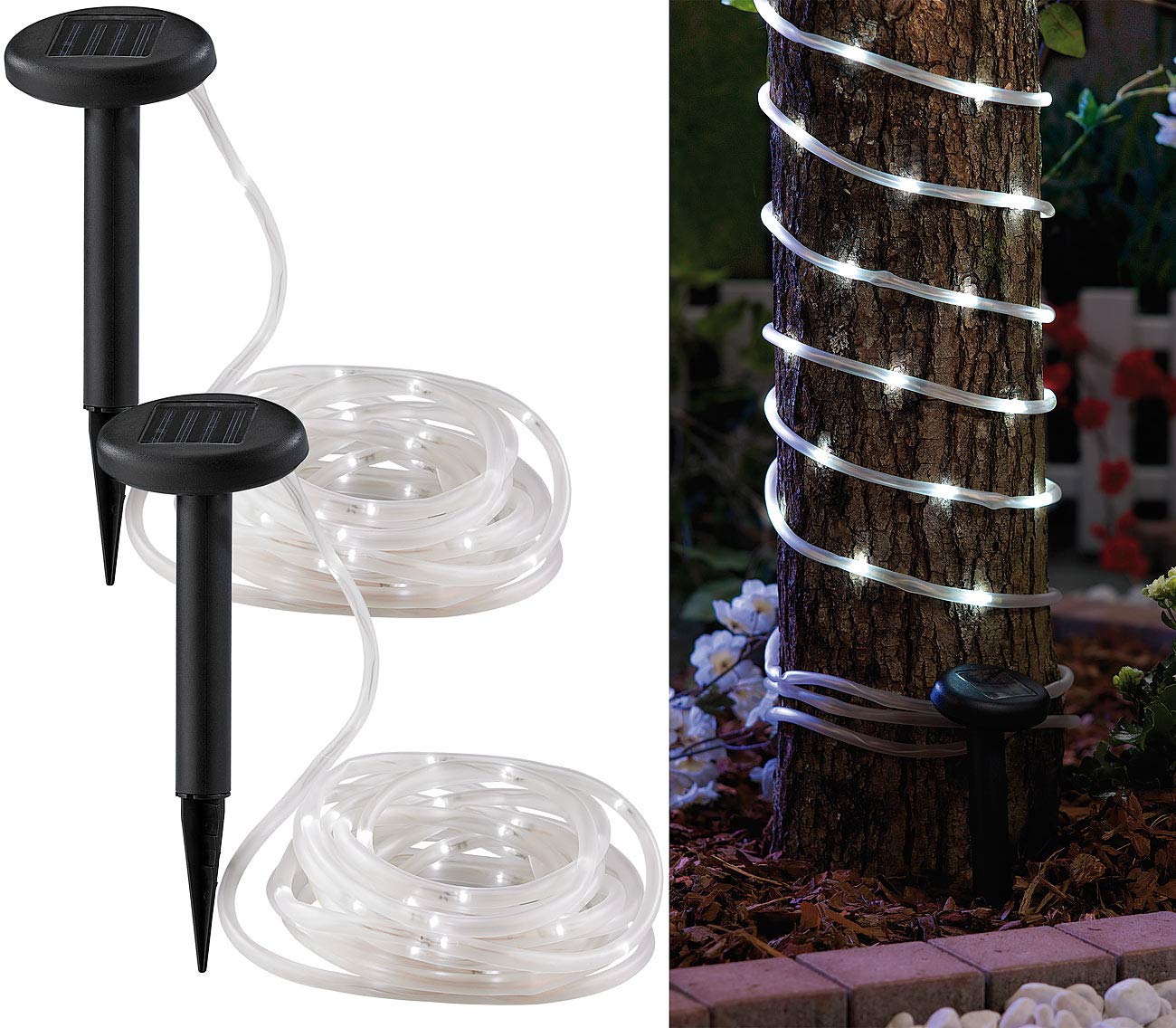 Lunartec 2er Solar-Lichtschläuche 5 m weiß 50 LEDs