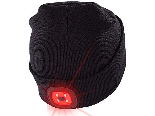 Lunartec Taschenlampen LED-Strickmütze schwarz USB 8 LEDs