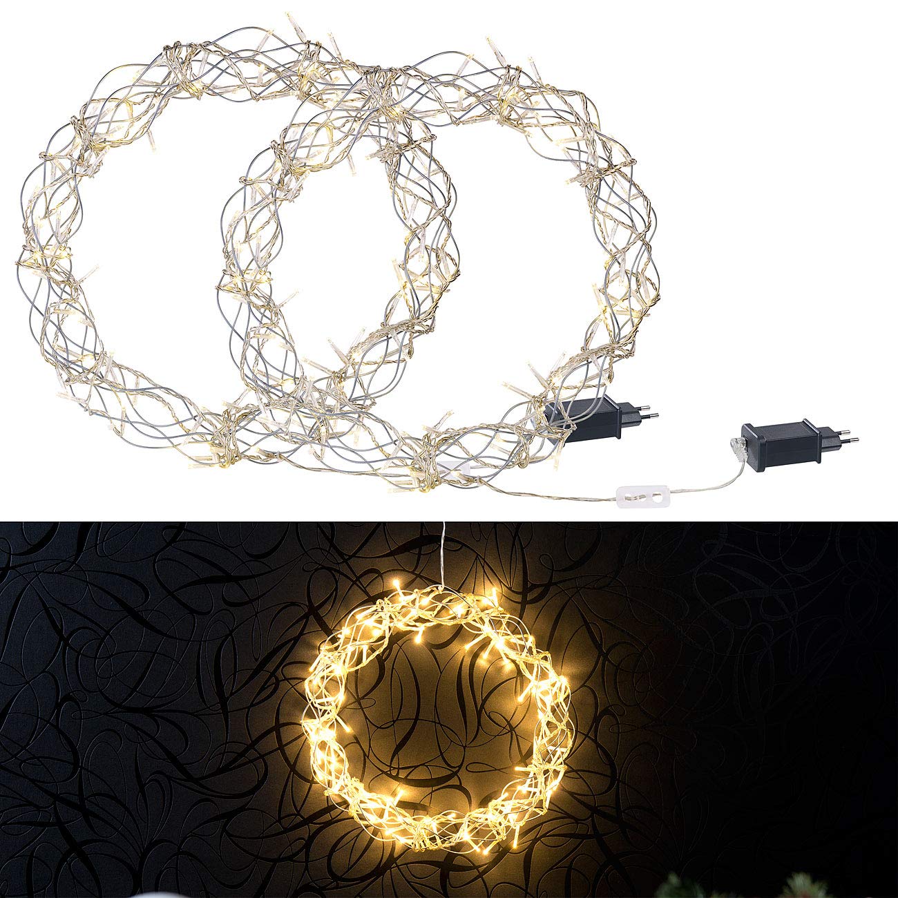 Lunartec Licht-Dekoration Lichterkranz 2er-Set 30cm 90 LEDs