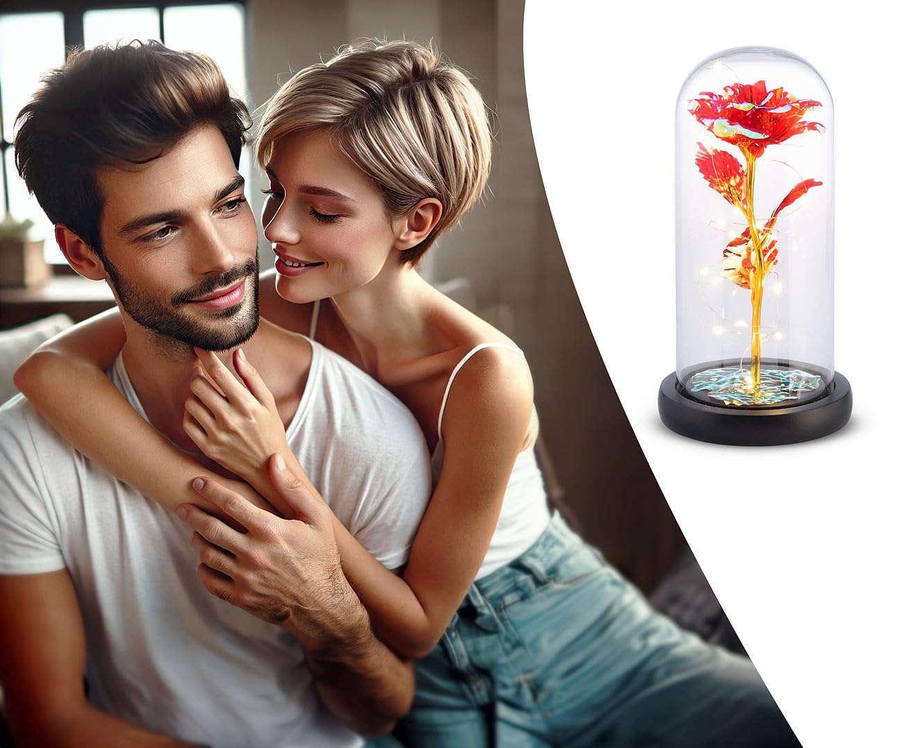 Lunartec Licht-Dekoration Rose unter Glas LED kristallrot 21,5 cm