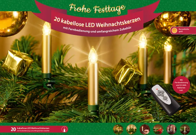 Bonetti Wireless Christmas Candles LED 20er Gold warmweiß