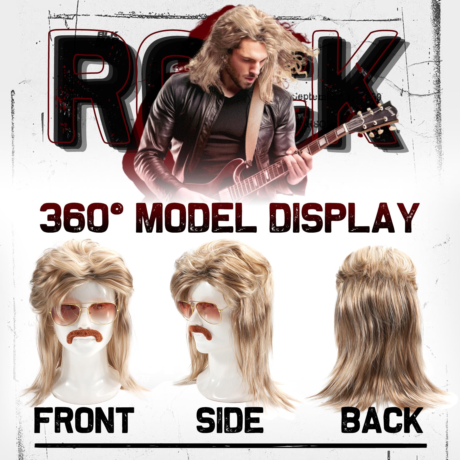 WEARXI Vokuhila Perücke Herren Blond 80er Kostüm-Accessoire