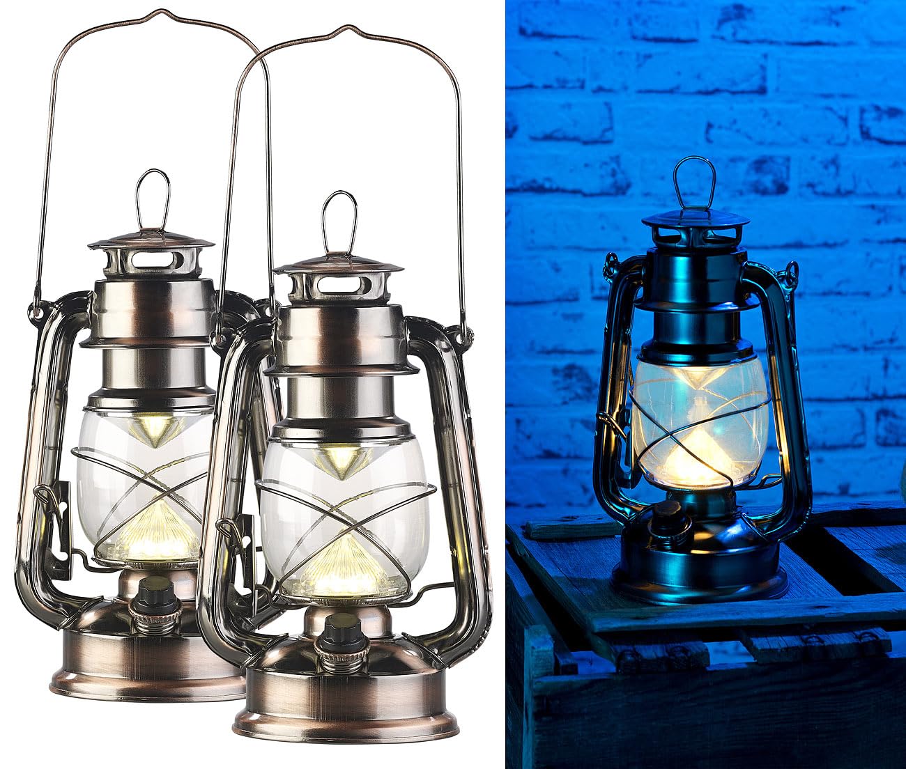 Lunartec Taschenlampen LED-Sturmlampe 2er Bronze warmweiß