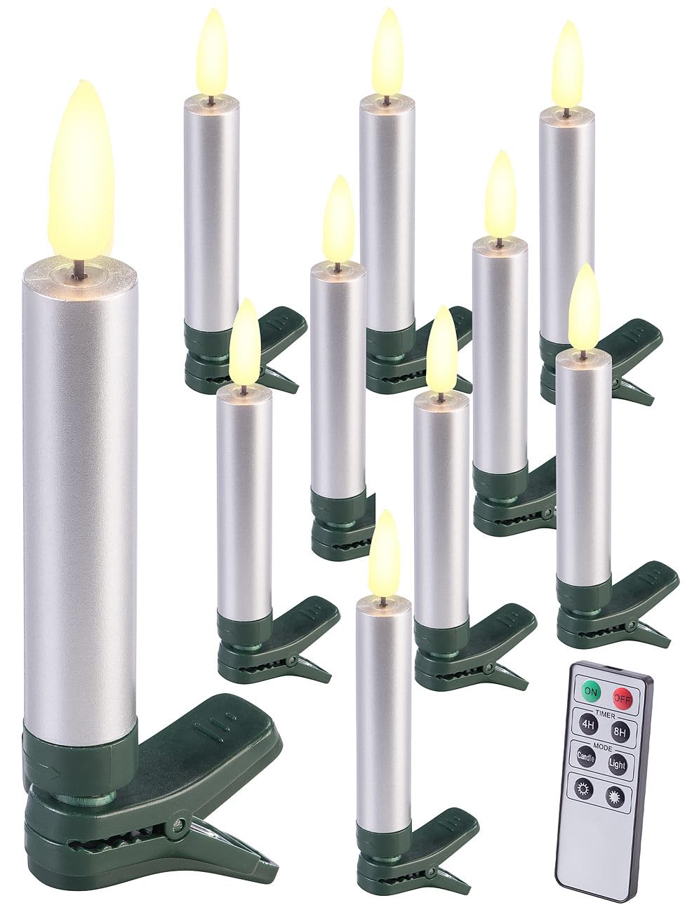 Lunartec Licht-Dekoration LED-Christbaumkerzen 10er-Set Silber