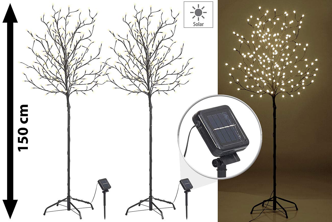 Lunartec Licht-Dekoration Solar-Lichterbaum 150cm 2er-Set weiß