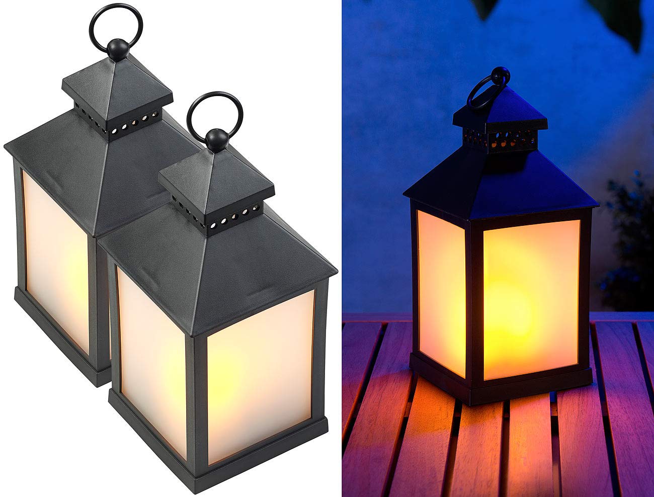 Lunartec Außenbeleuchtung LED-Laterne Flammenspiel 2er-Set schwarz