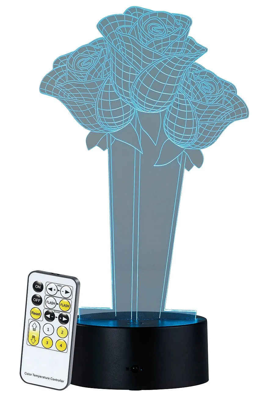 Lunartec Licht-Dekoration 3D-Hologramm-Lampe Rosen 7-farbig