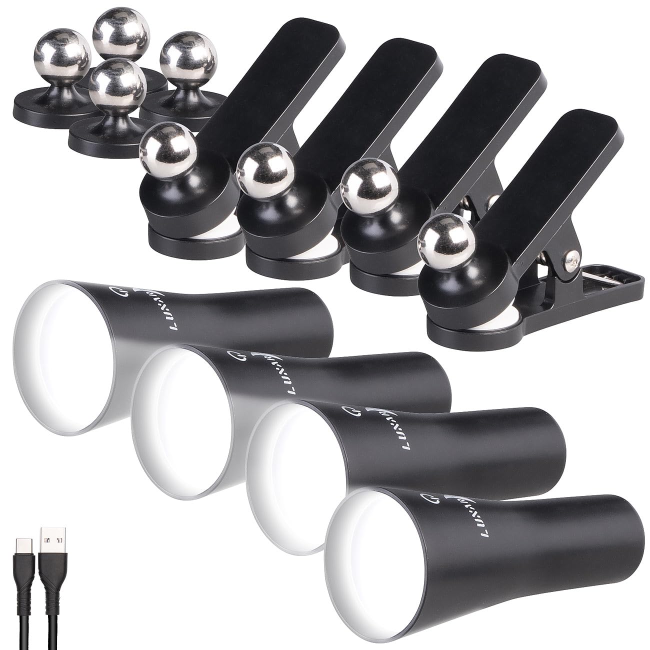 Lunartec Taschenlampen 3in1 Klemmlampe schwarz 4er-Set 150 lm