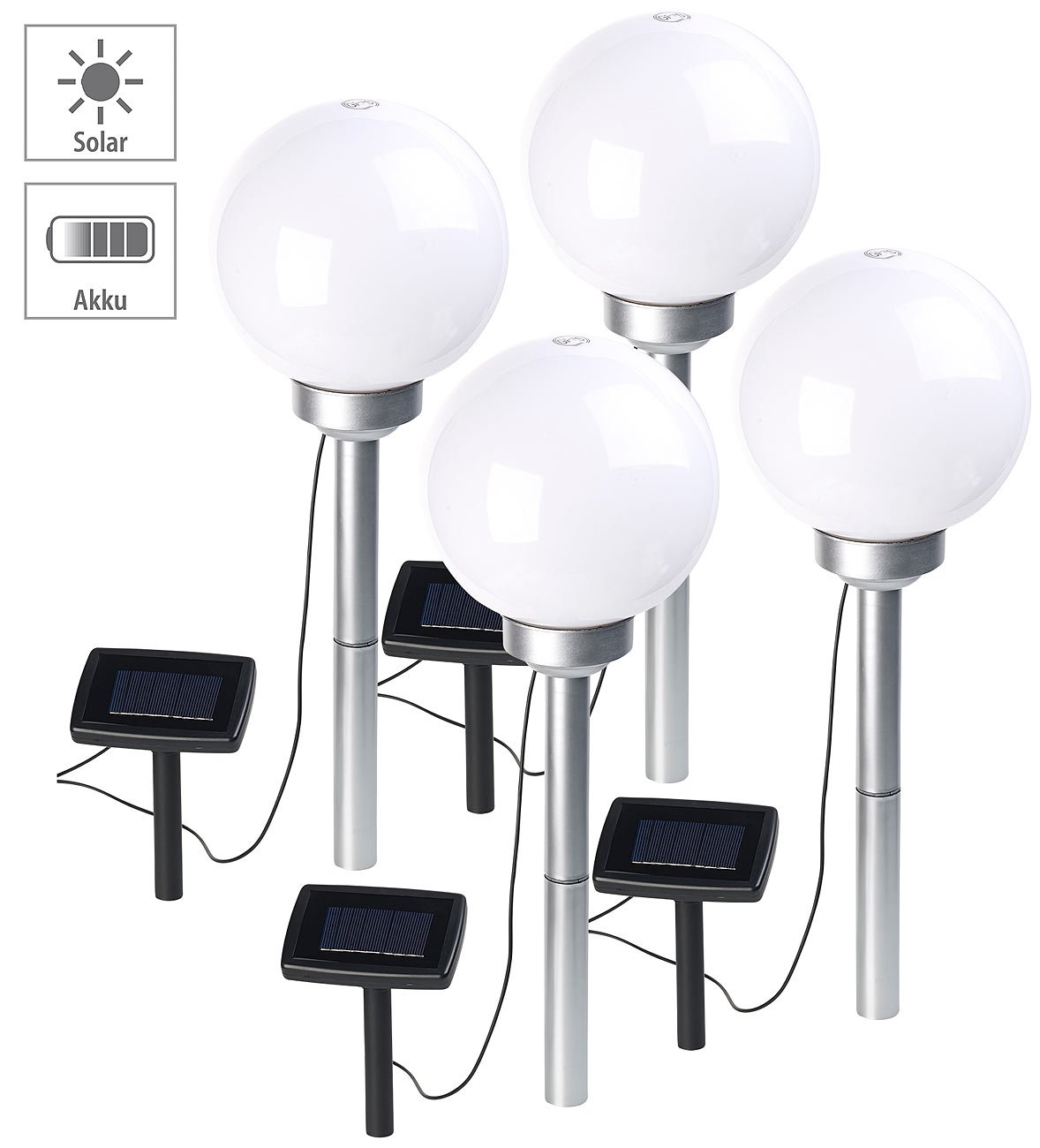 Lunartec Licht-Dekoration Solar-LED-Kugeln Ø 20 cm 4er-Set warmweiß