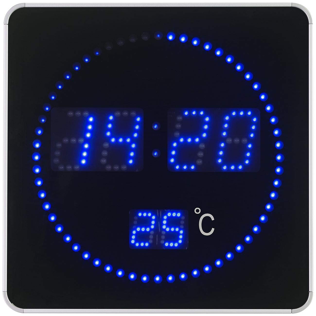 Lunartec LED-Uhren Funk-Tischuhr Wanduhr blau Thermometer 28cm