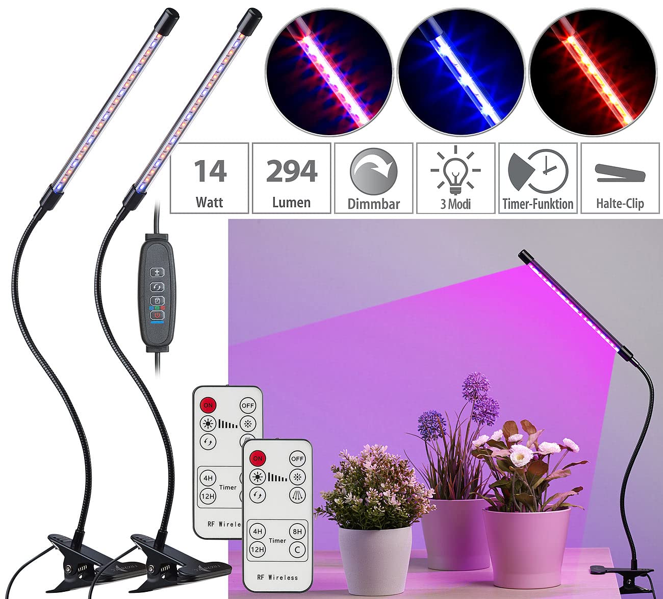 Lunartec Leuchtmittel Pflanzenlampe 2er-Set USB Schwanenhals