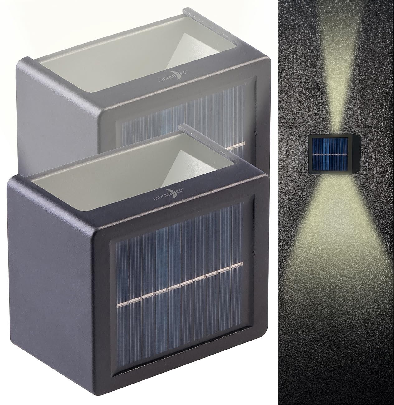 Lunartec Außenbeleuchtung Solar-Wandleuchten 2er warmweiß