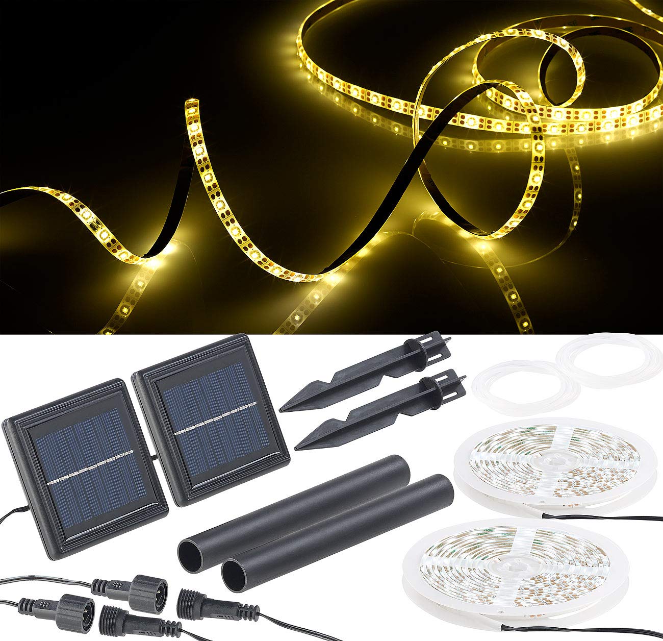 Lunartec Licht-Dekoration Solar-LED-Streifen warmweiß 2er-Set IP65