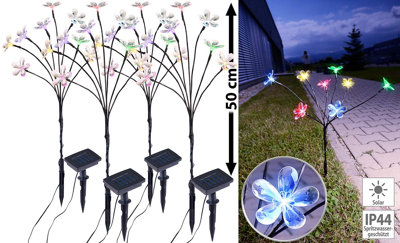 Lunartec Außenbeleuchtung Solar-Blumen 50 cm 4er-Set bunt