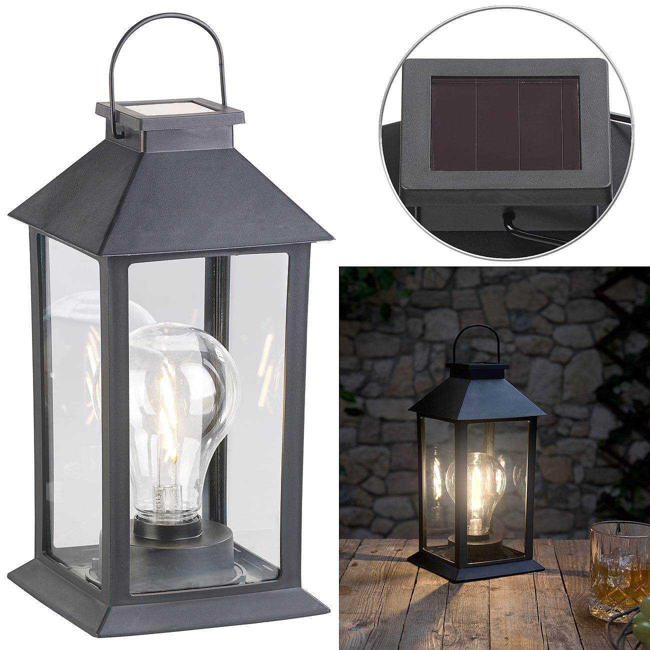 Lunartec Solar-Laterne LED warmweiß 2er-Set IP44