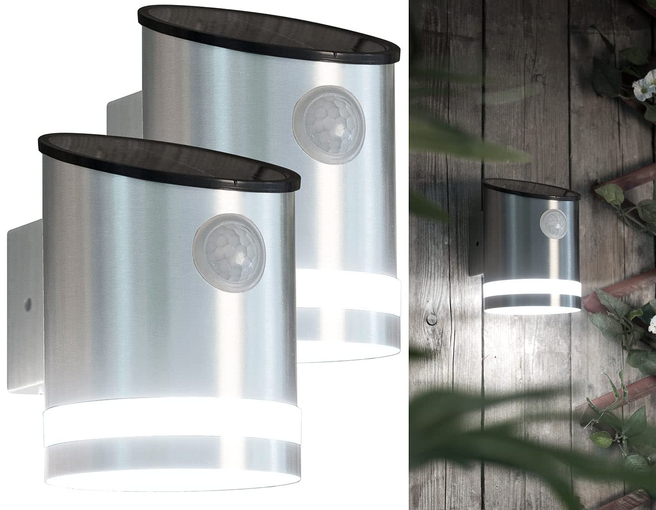 Lunartec Außenbeleuchtung WL-140.solar LED-Wandleuchte 2er-Set Edelstahl