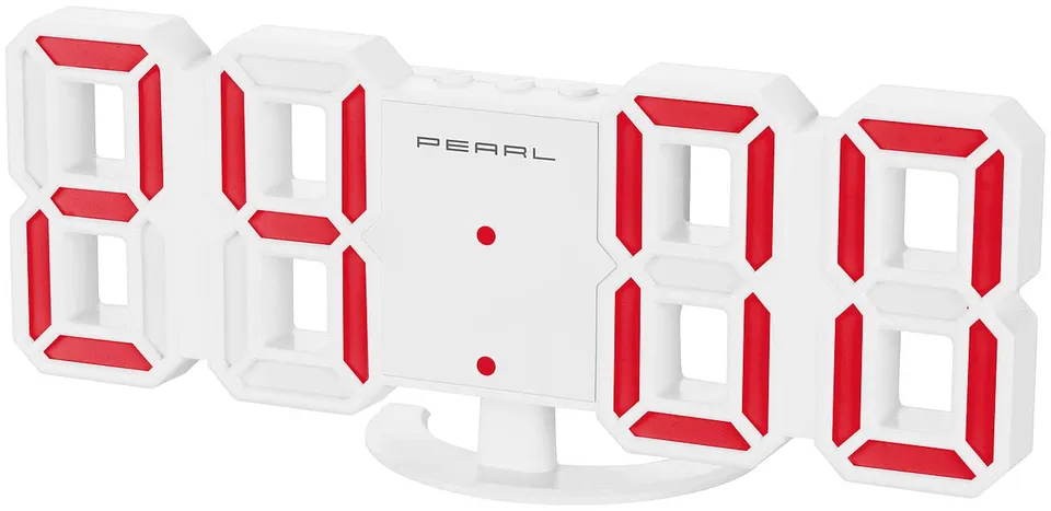 Lunartec LED-Uhren USB Tisch- Wanduhr weiß-rot mit Wecker