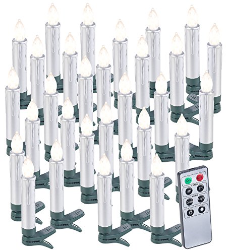 Lunartec Licht-Dekoration Christbaumkerzen LED 30er Silber Timer