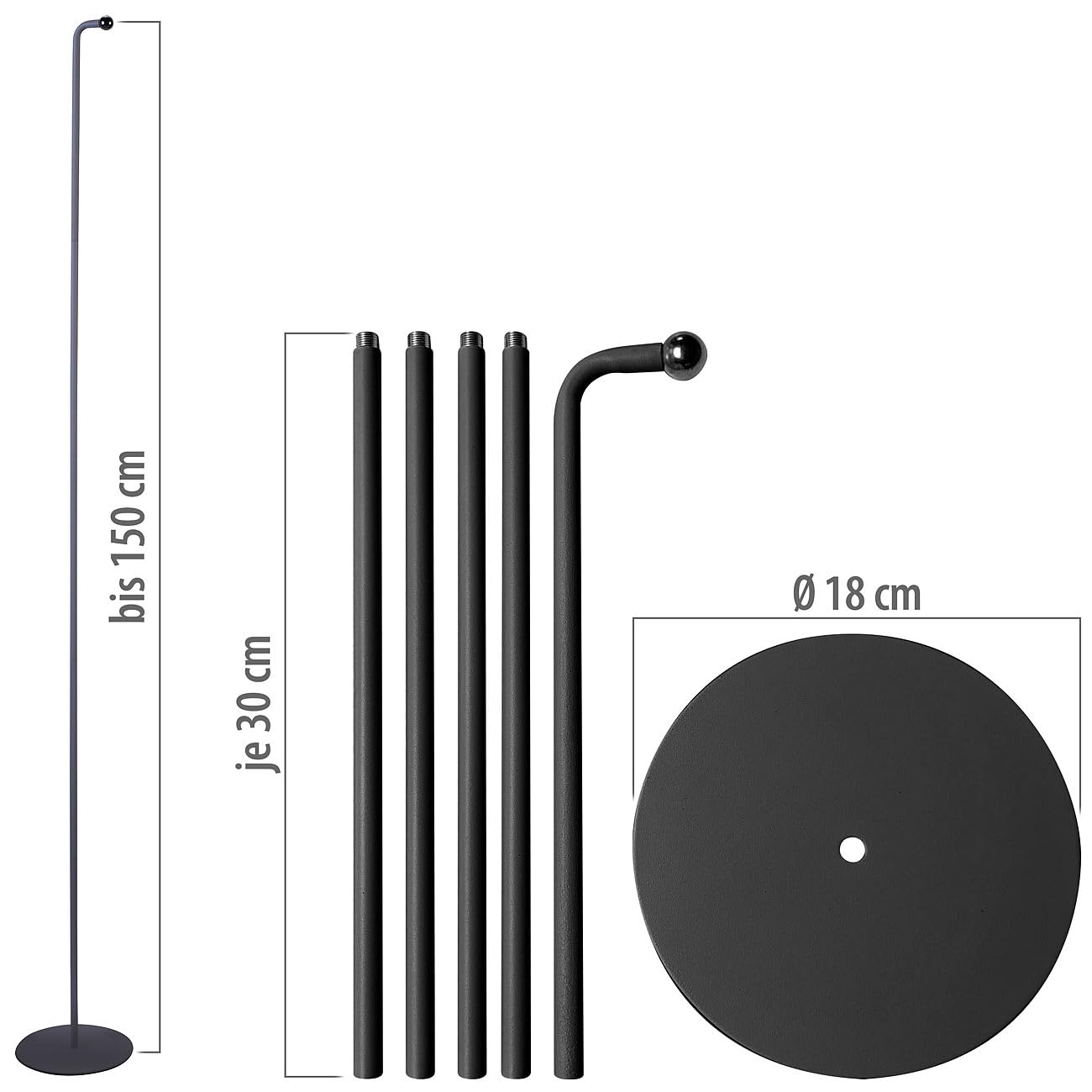 Lunartec Innenbeleuchtung Bodenständer magnetisch 150cm schwarz