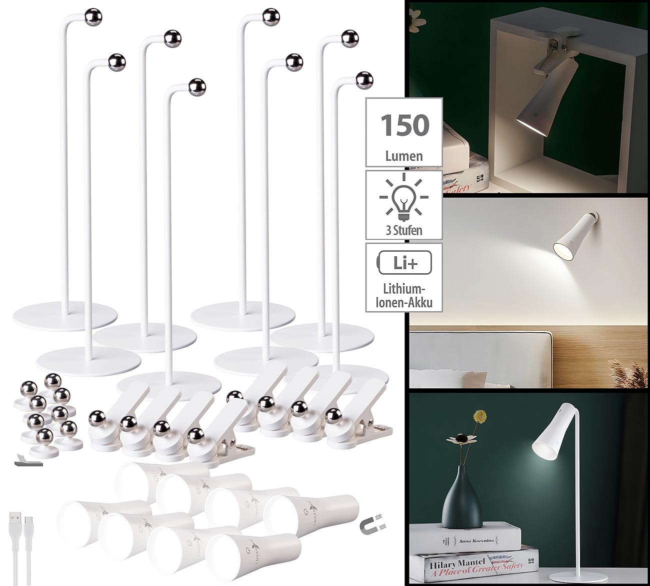 Lunartec Taschenlampen 4in1 Akku-Lampe 8er-Set weiß 150lm