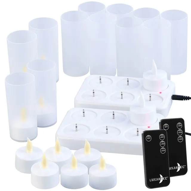 Lunartec Licht-Dekoration LED Teelicht 12er-Set mit Ladestation
