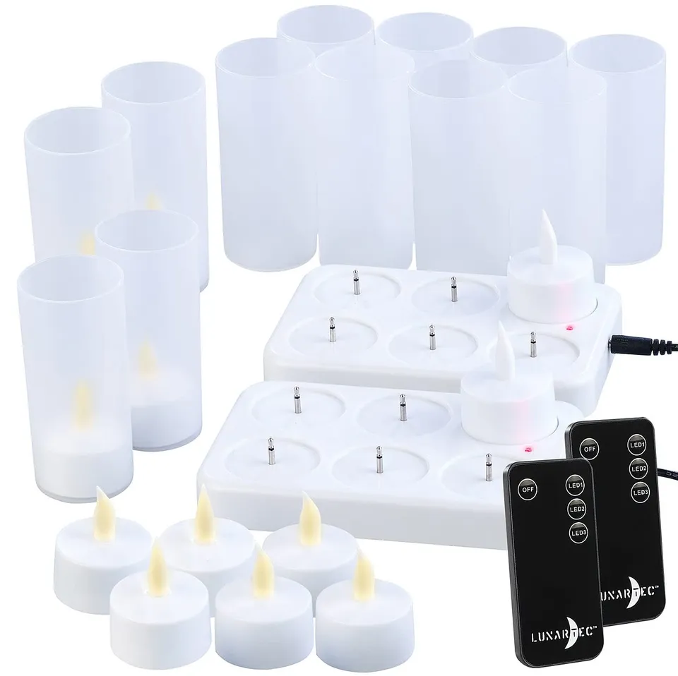 Lunartec Licht-Dekoration LED Teelicht 12er-Set mit Ladestation