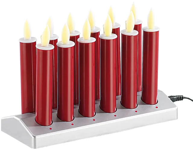 Lunartec Licht-Dekoration LED-Stabkerzen rot 12er-Set mit Ladestation