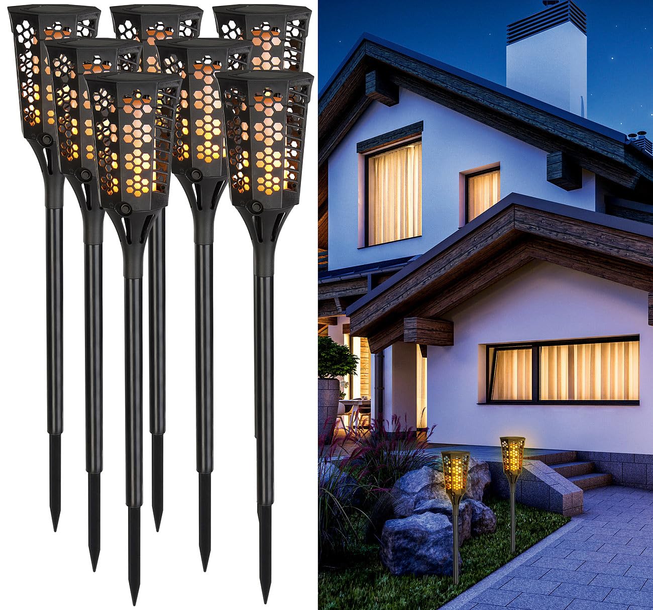 Lunartec Außenbeleuchtung Solar-Gartenfackeln 8er-Set 78 cm