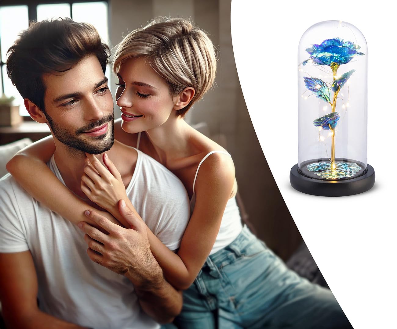 Lunartec Licht-Dekoration LED-Rose Glas kristallblau 21,5 cm