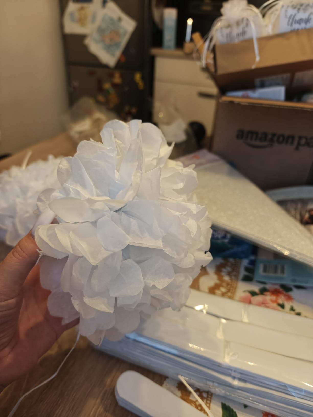 WEARXI Partydeko Pompons weiß 18 Stück Seidenpapier