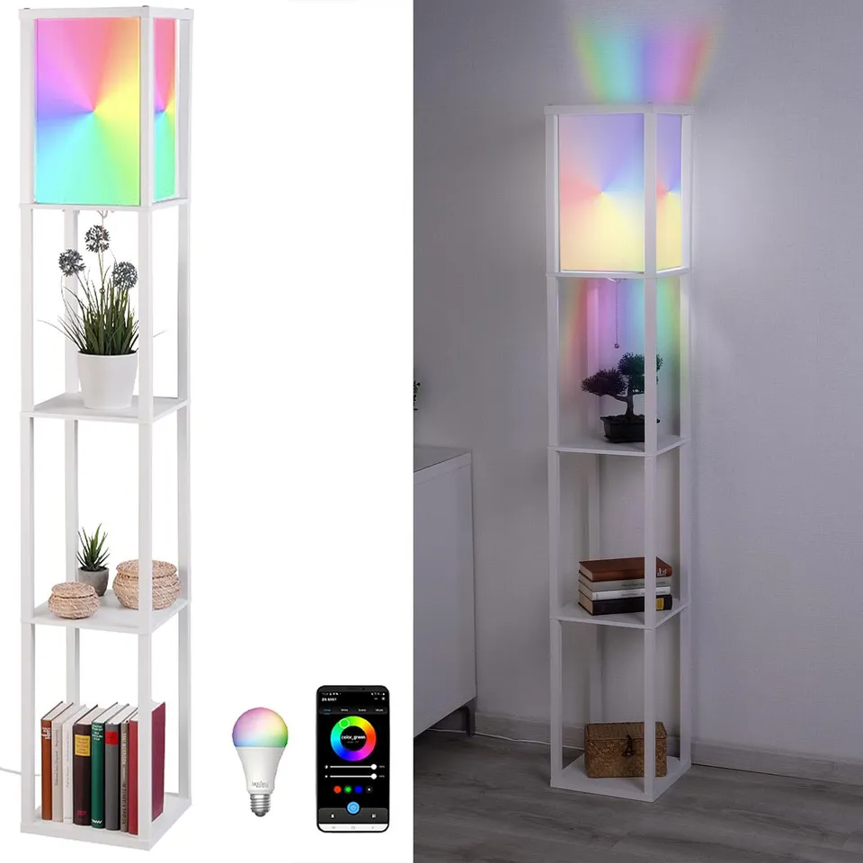 Lunartec Innenbeleuchtung Stehlampe Holz Regal weiß WLAN-LED
