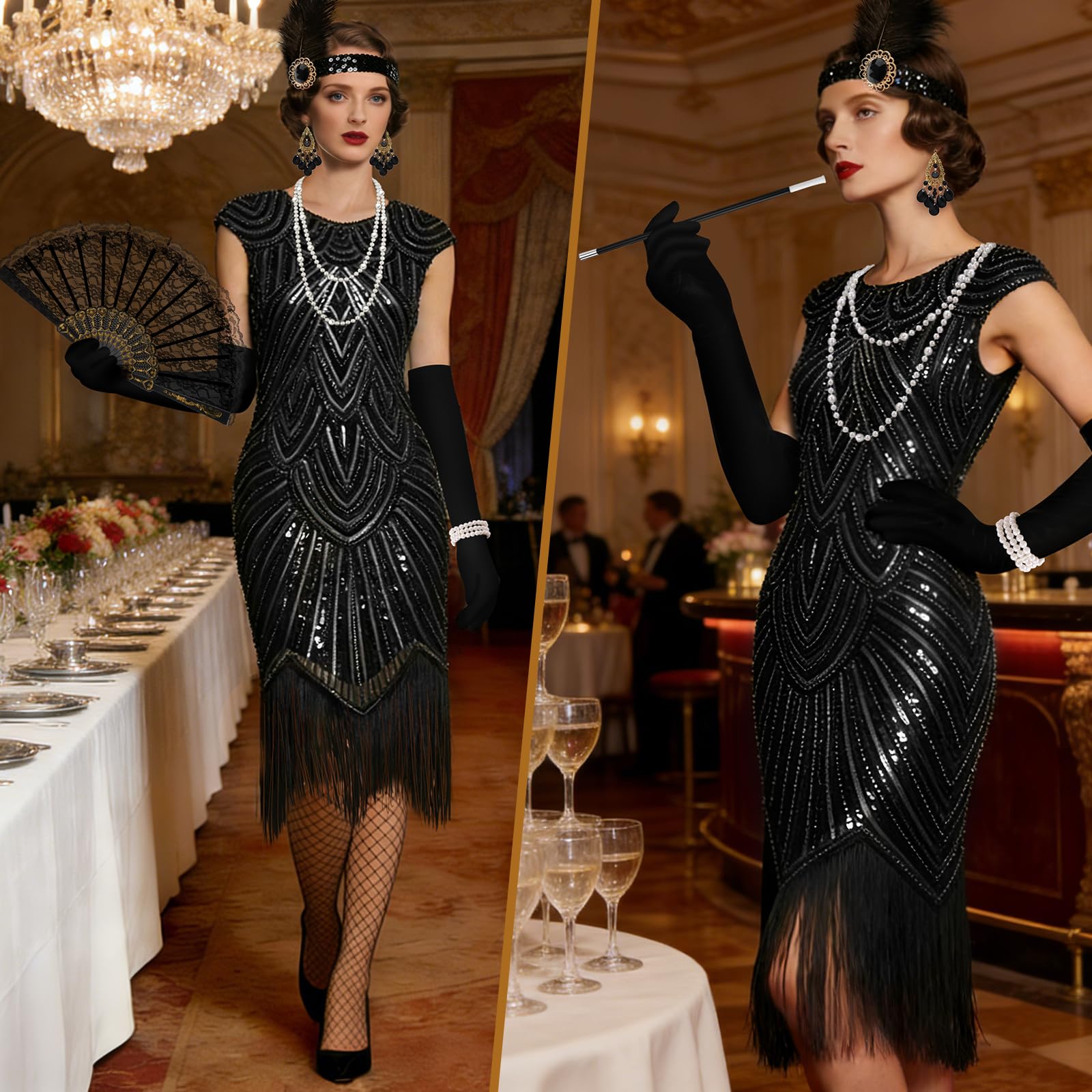 WEARXI 20er Jahre Kostüm Damen Gatsby Kleid M Charleston