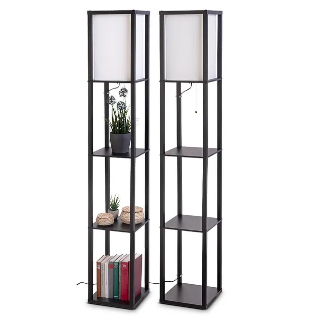 Lunartec Innenbeleuchtung Regal-Stehlampe Holz schwarz 2er-Set E27