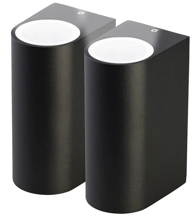 Lunartec Leuchtmittel runde Up Down Wandleuchte schwarz 2er-Set IP44