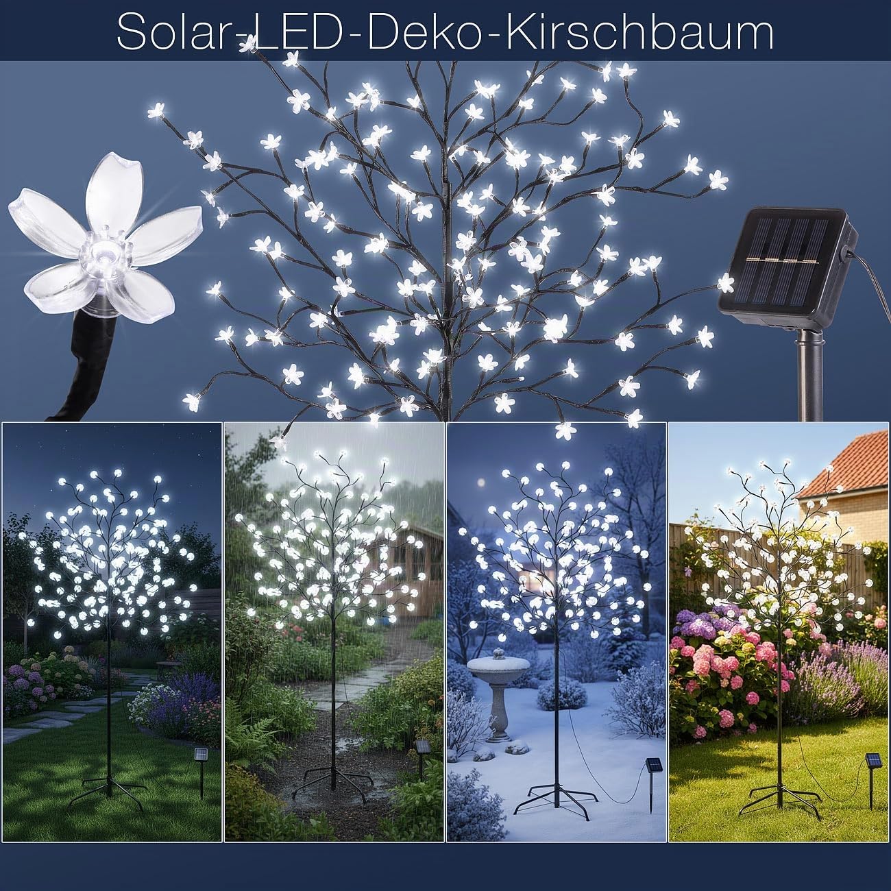 Lunartec Solar LED-Kirschbaum 150 cm 152 LEDs