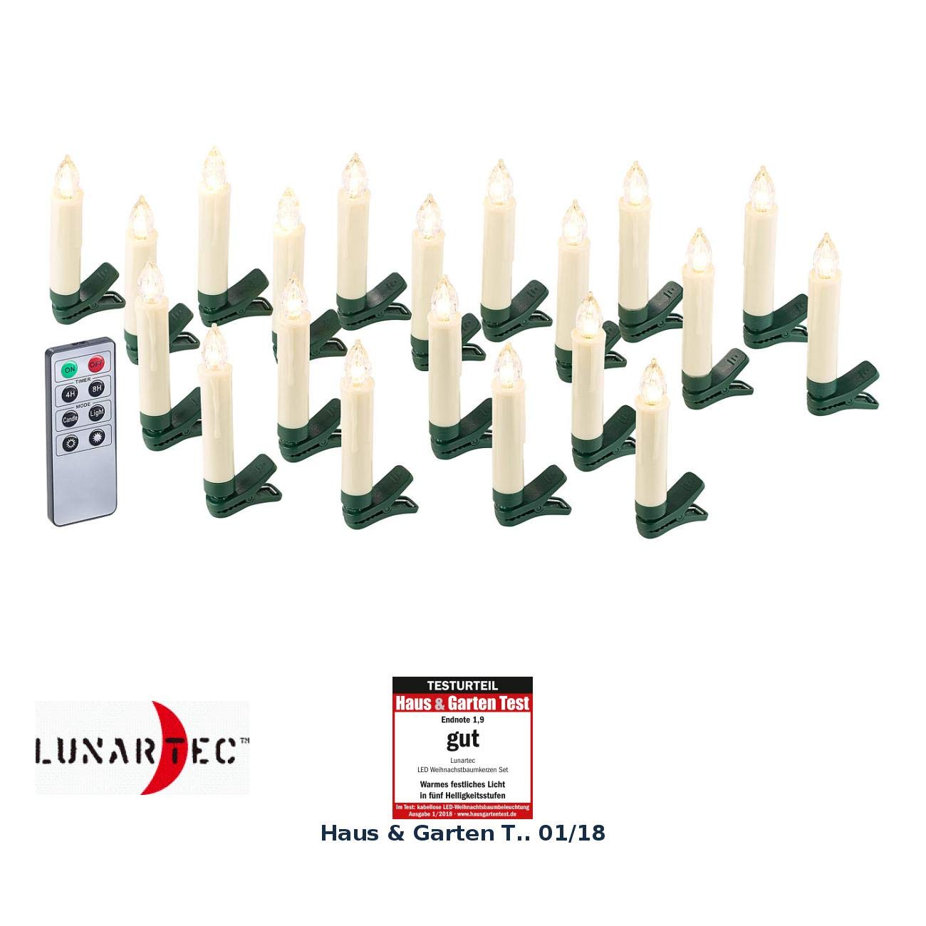 Lunartec Licht-Dekoration LED Kerzen 20er-Set weiß Timer