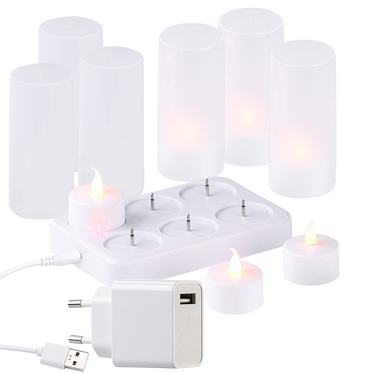 Lunartec Licht-Dekoration LED-Teelichter 6er-Set mit Ladestation