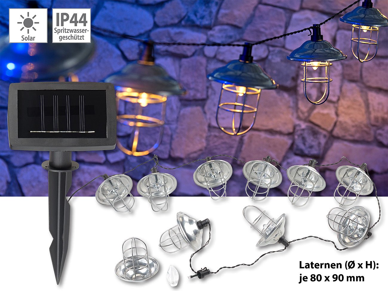 Lunartec Solar-Lichterkette 10 Laternen warmweiß 3,6 m