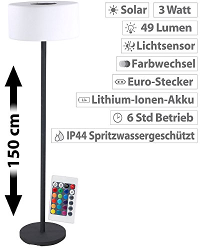 Lunartec Außenbeleuchtung Solar-Stehlampe 16 Farben IP44