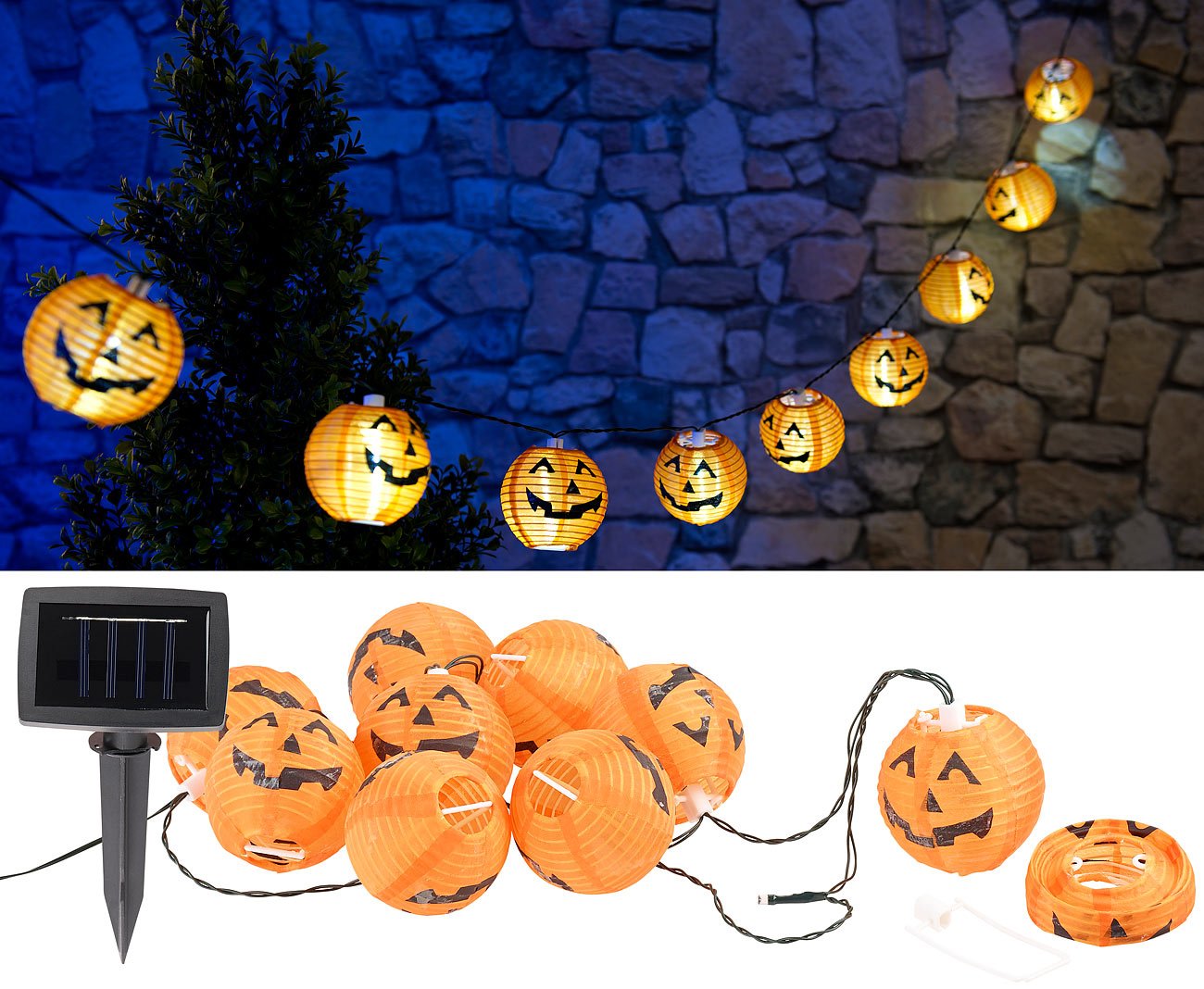 Lunartec Licht-Dekoration Solar-Kürbis-Lichterkette 10 LEDs IP44