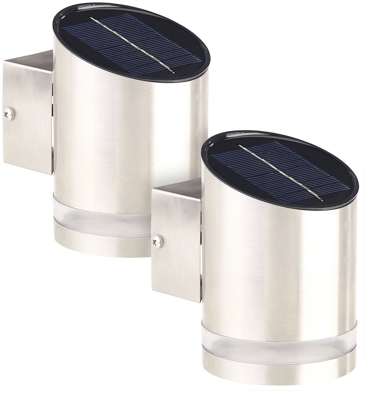 Lunartec Außenbeleuchtung Solar-Wandleuchte Edelstahl 2er-Set IP44