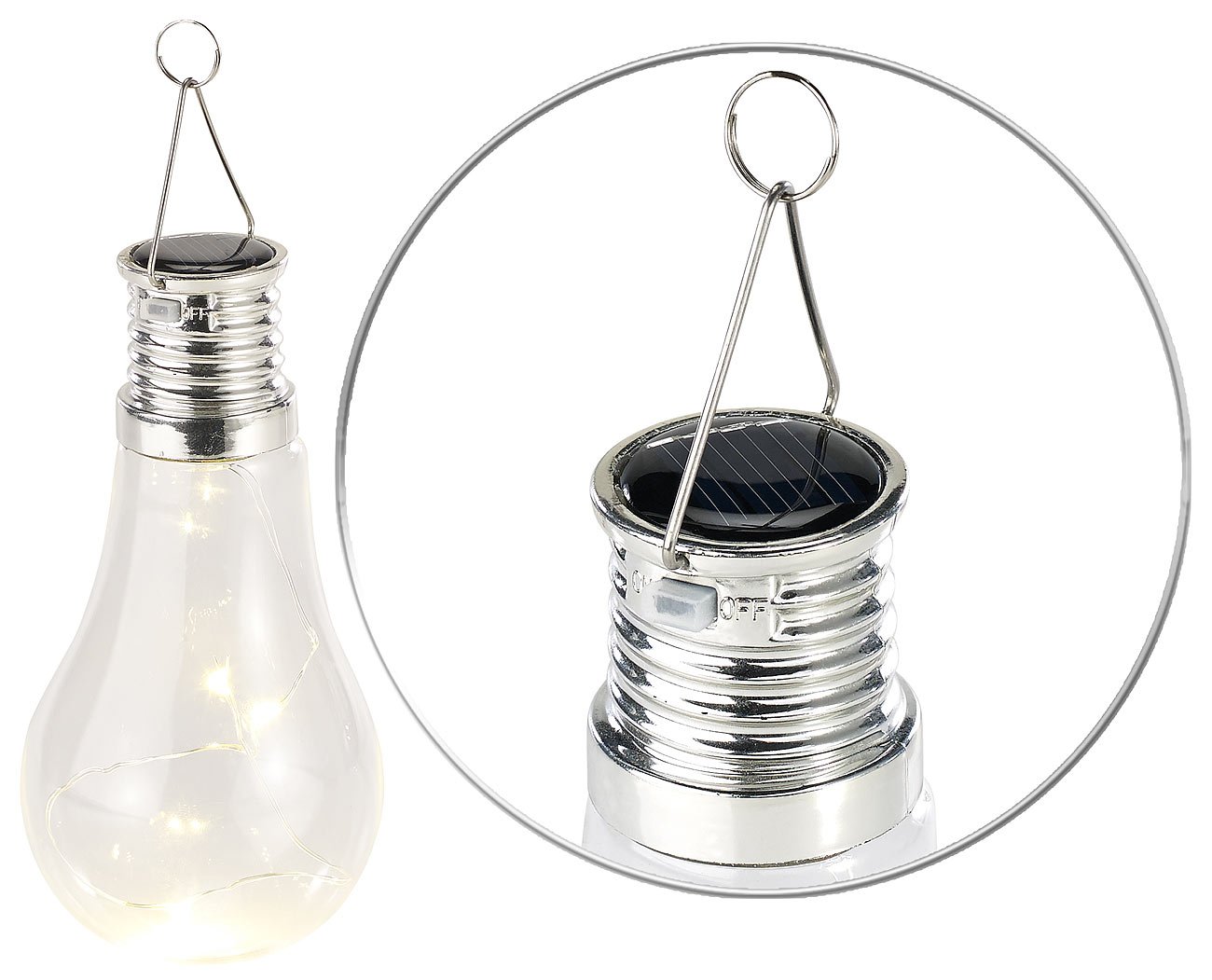 Lunartec Leuchtmittel Solar-Glühbirne warmweiß 2er-Set mit Haken