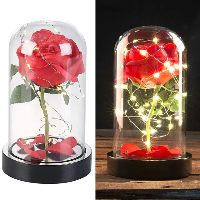 Lunartec Licht-Dekoration Rose im Glas LED rot 11,5x20cm