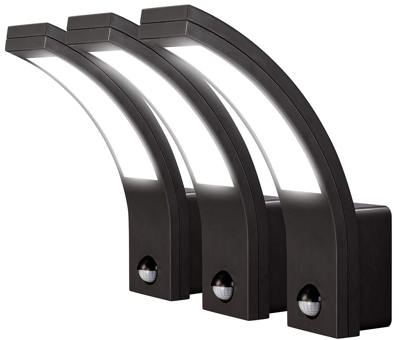 Lunartec Außenbeleuchtung LED-Wandleuchte PIR 1100lm 3er-Set