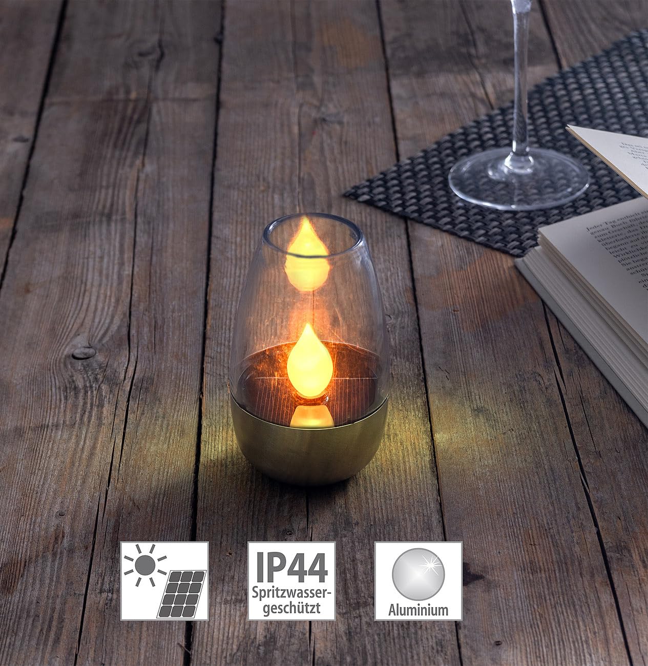 Lunartec Luna 3er Solar-Windlichter warmweiß Glas