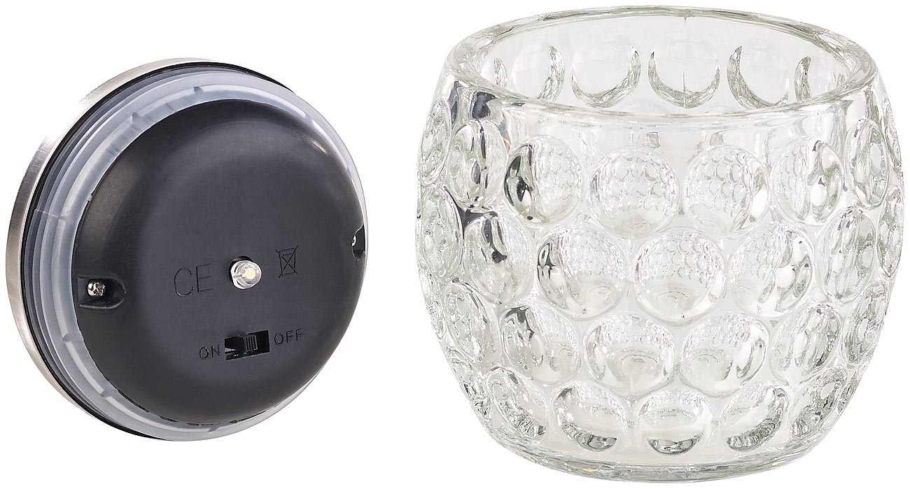 Lunartec Außenbeleuchtung Solar Tischlicht Glas warmweiß IP44