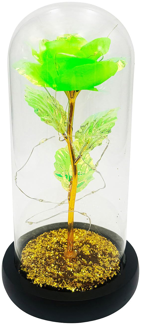 Lunartec Licht-Dekoration LED-Rose unter Glas grün 21,5 cm